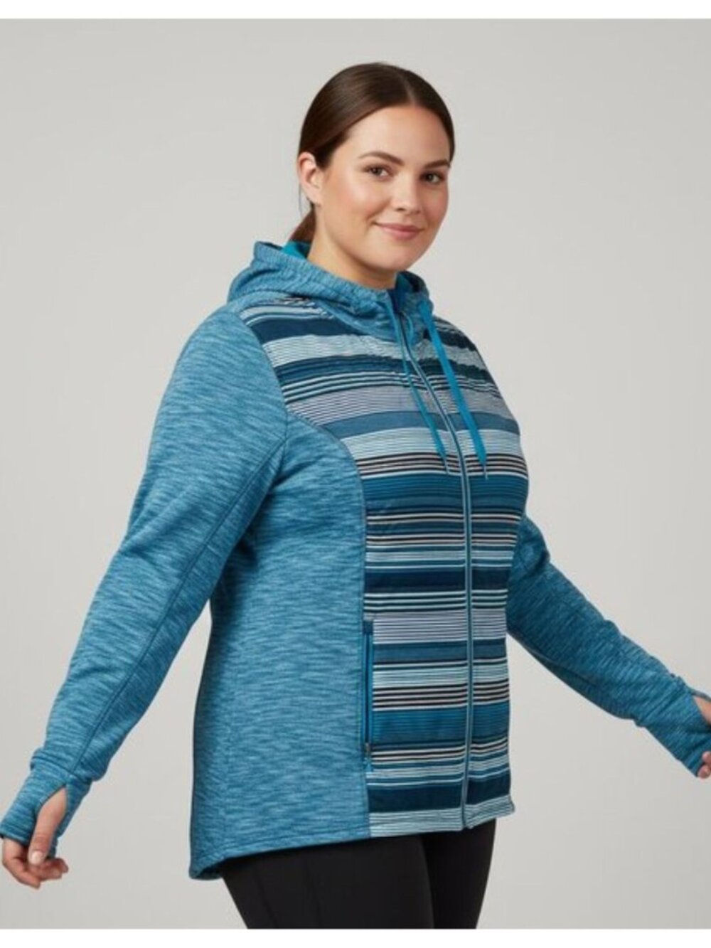 Jockey Zip Front Hoodie Quilted Long Sleeve Step Hem Turquoise Woman XXL NWOT